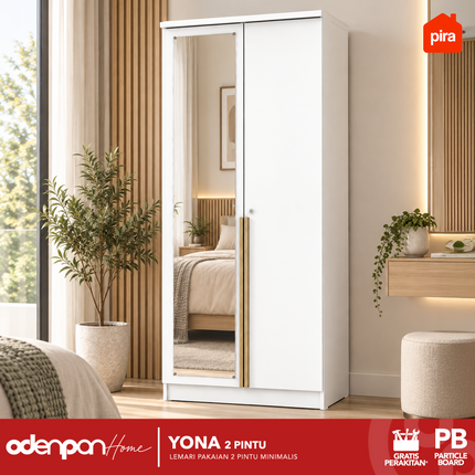 PIRA - YONA 2P Lemari Pakaian / Baju 2 Pintu Dengan Cermin