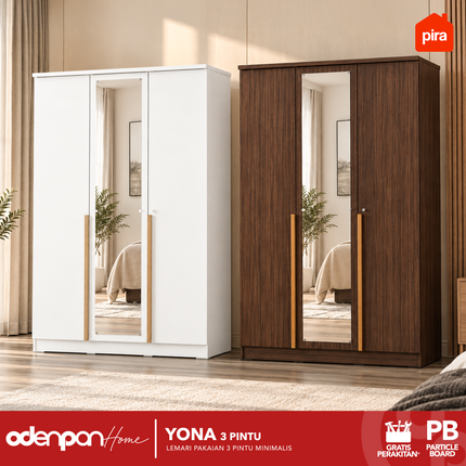 PIRA - YONA 3P Lemari Pakaian / Baju 3 Pintu Dengan Cermin
