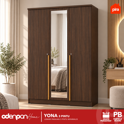 PIRA - YONA 3P Lemari Pakaian / Baju 3 Pintu Dengan Cermin