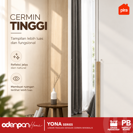 PIRA - YONA 2P Lemari Pakaian / Baju 2 Pintu Dengan Cermin