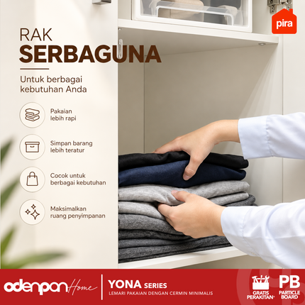 PIRA - YONA 4P Lemari Pakaian / Baju 4 Pintu Dengan Cermin