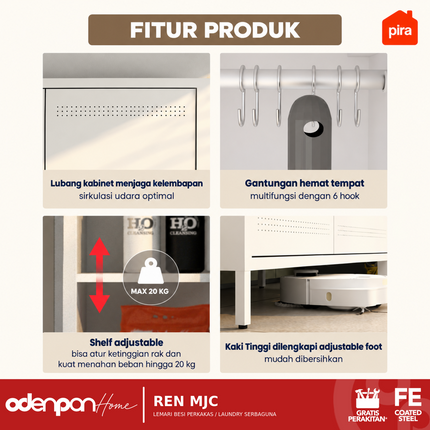 PIRA - REN MJC Lemari Besi Rak Perkakas Laundry Serbaguna Minimalis 1 & 2 Pintu