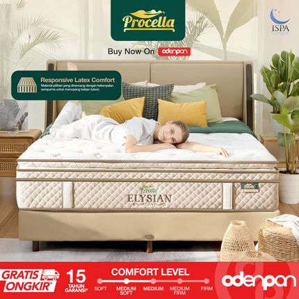 PROCELLA - ELYSIAN Kasur Pocket Spring Bed Euro Pillow Top Latex
