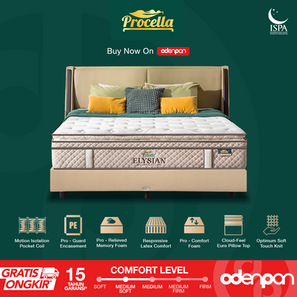 PROCELLA - ELYSIAN Kasur Pocket Spring Bed Euro Pillow Top Latex