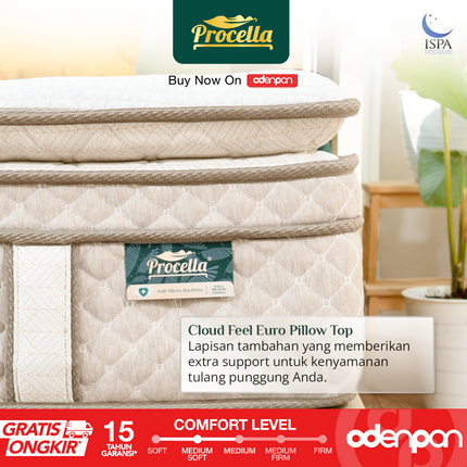 PROCELLA - ELYSIAN Kasur Pocket Spring Bed Euro Pillow Top Latex