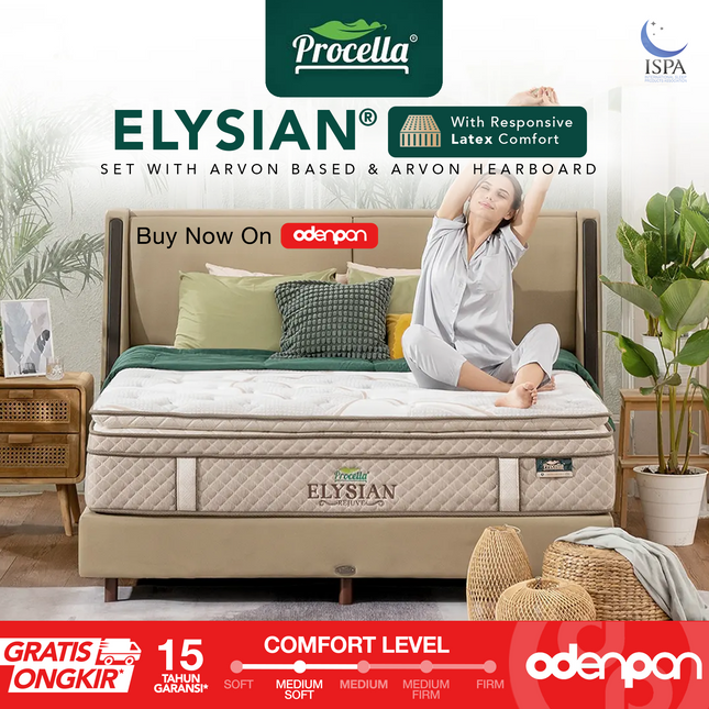 PROCELLA - SET ELYSIAN Kasur Pocket Spring Bed Euro Pillow Top Latex