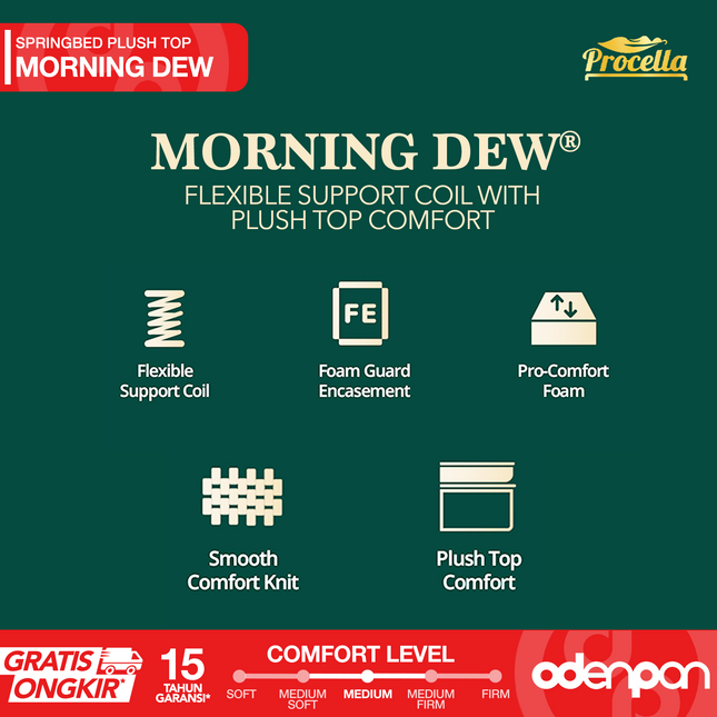 PROCELLA - MORNING DEW Kasur Spring Bed Plush Top Comfort