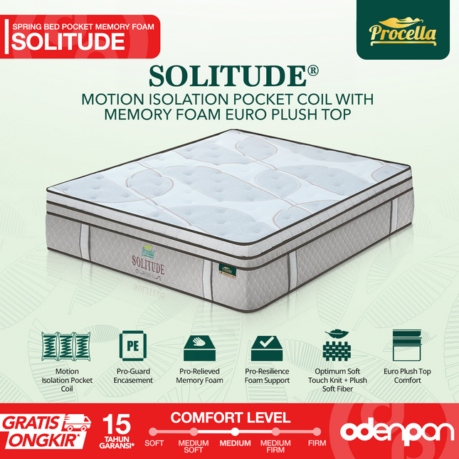 PROCELLA - SET SOLITUDE Kasur Pocket Spring Bed Memory Foam Plush Top