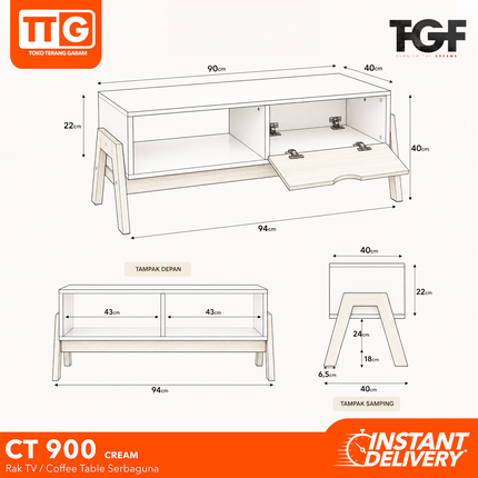 TGF - CT CREAM Meja / Rak TV 90 cm