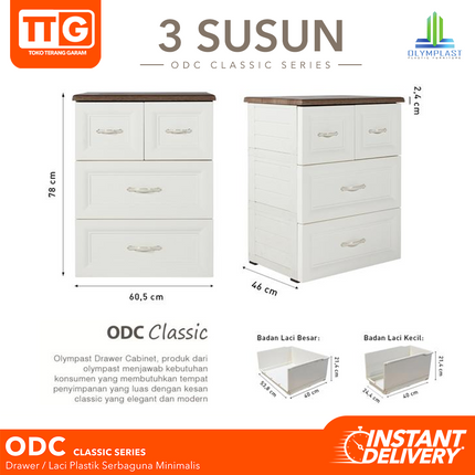 OLYMPLAST - ODC 03 CB Classic Drawer Cabinet Plastik Laci 3 Susun