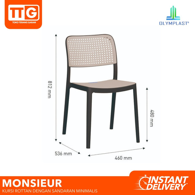 OLYMPLAST - MONSIEUR Kursi Cafe / Makan Dengan Sandaran Tumpuk Rattan