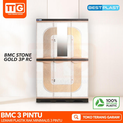 BESTPLAST - BMC 3P GOLD Lemari Pakaian Plastik 3 Pintu Dengan Cermin & Gantungan