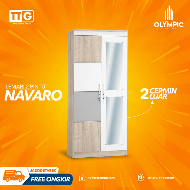OLYMPIC - NAVARO 2P Lemari Pakaian / Baju 2 Pintu Dengan Cermin