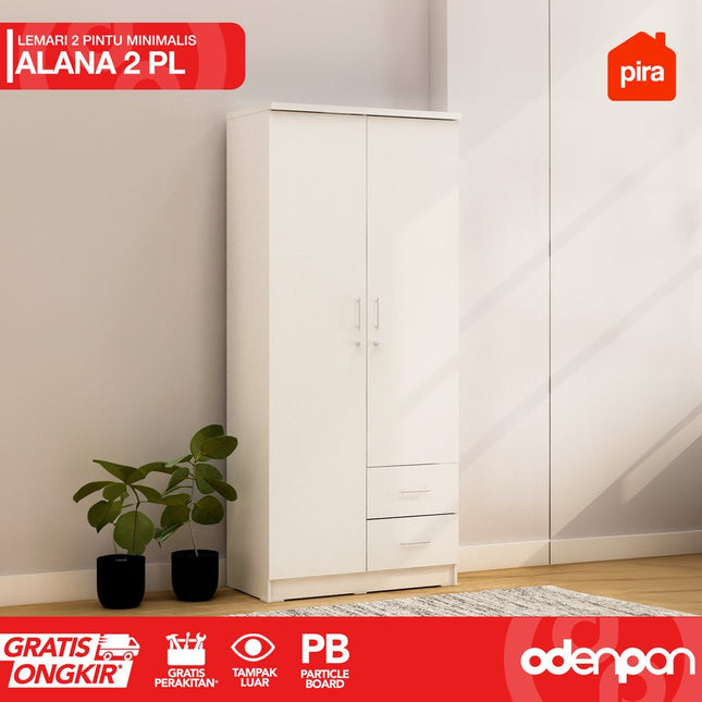PIRA OX - ALANA 2PL Lemari Pakaian / Baju 2 Pintu 2 Laci Dengan Gantungan