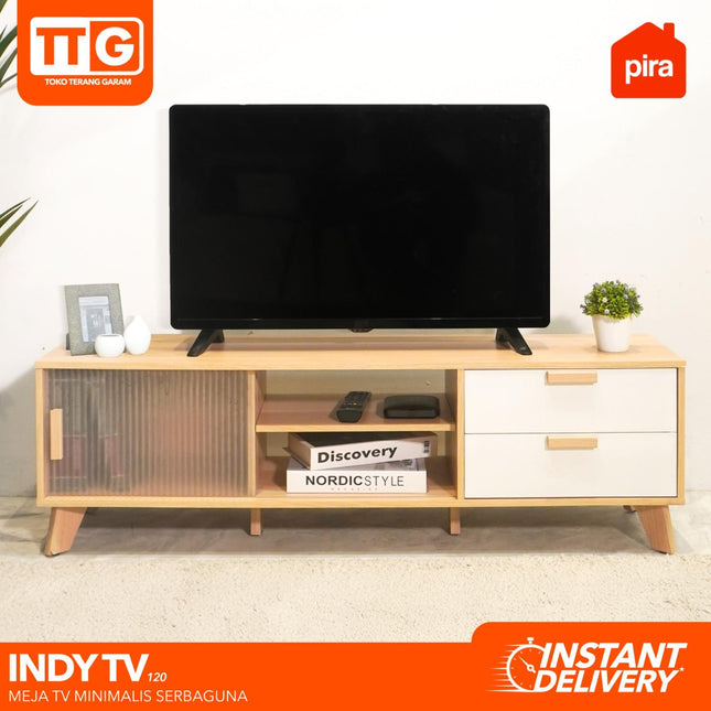 PIRA OX - INDY TV120 Meja / Rak TV  Dengan 2 Laci & Kaca 120 cm