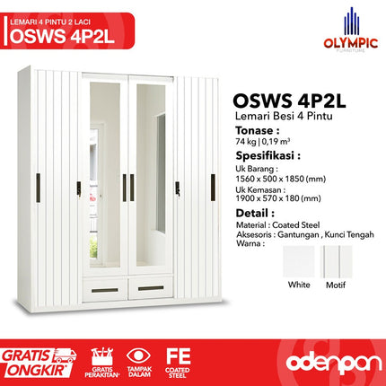 OLYMSTEEL - OSWS 4P2L Lemari Pakaian Baju 4 Pintu Besi 2 Laci