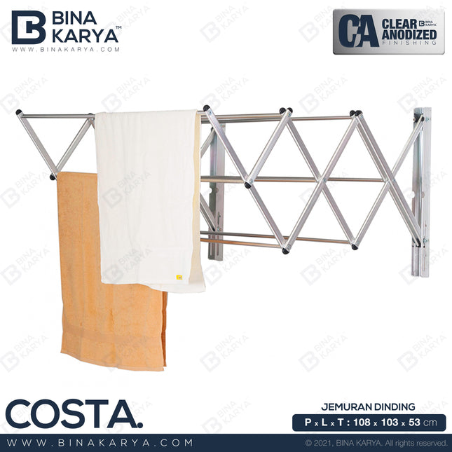 BINA KARYA - COSTA Jemuran Dinding Aluminium 8 Palang Minimalis 100 cm