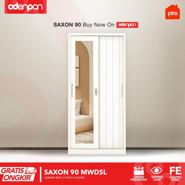 PIRA - SAXON Lemari Pakaian / Baju 2 Pintu Besi Pintu Sliding Dengan Cermin
