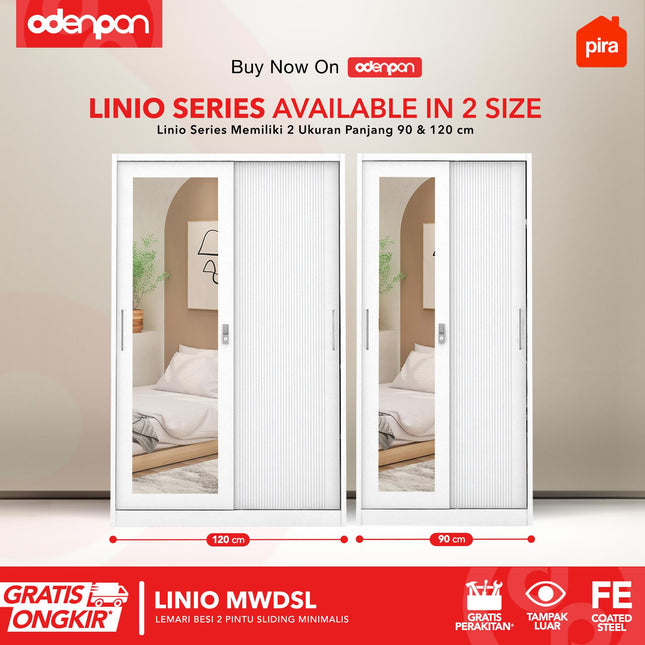 PIRA - LINIO Lemari Pakaian / Baju 2 Pintu Besi Sliding Dengan Cermin