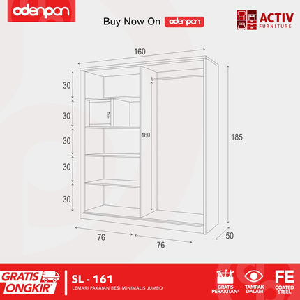 ACTIV FORTE - SL 161 A Lemari Pakaian / Baju 2 Pintu Besi Sliding Jumbo Pintu Sliding