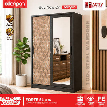 ACTIV FORTE - SL 3D Lemari Pakaian / Baju 2 Pintu Besi Sliding