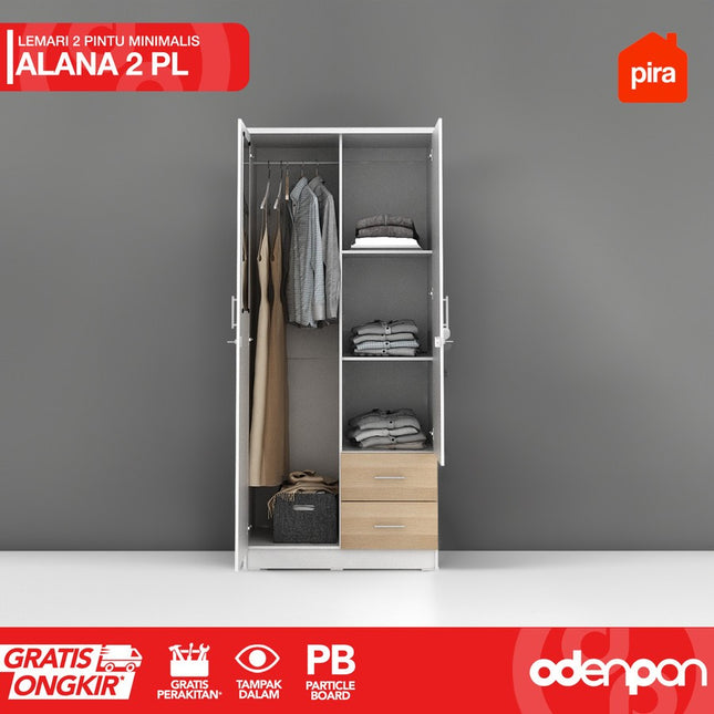 PIRA OX - ALANA 2PL Lemari Pakaian / Baju 2 Pintu 2 Laci Dengan Gantungan