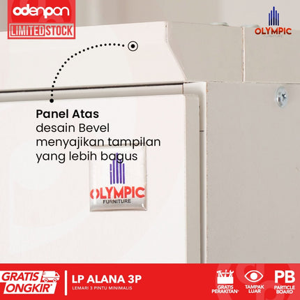 OLYMPIC - ALANA 3P Lemari Pakaian / Baju 3 Pintu Dengan Cermin