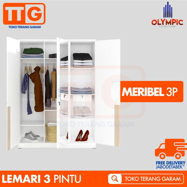OLYMPIC - MERIBEL 3P Lemari Pakaian / Baju 3 Pintu Jumbo Dengan Cermin