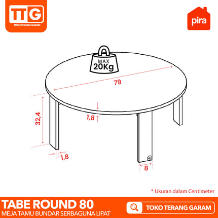 PIRA - TABE ROUND 80 Meja Tamu Belajar Makan Lesehan Lipat Serbaguna