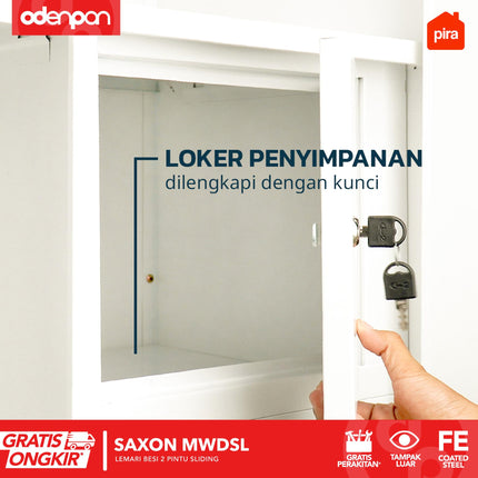 PIRA - SAXON Lemari Pakaian / Baju 2 Pintu Besi Pintu Sliding Dengan Cermin