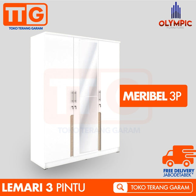 OLYMPIC - MERIBEL 3P Lemari Pakaian / Baju 3 Pintu Jumbo Dengan Cermin