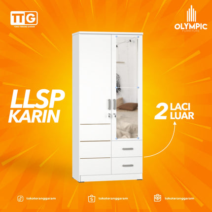 OLYMPIC G-STAR - KARIN Lemari Pakaian 2 Pintu Putih Dengan Cermin