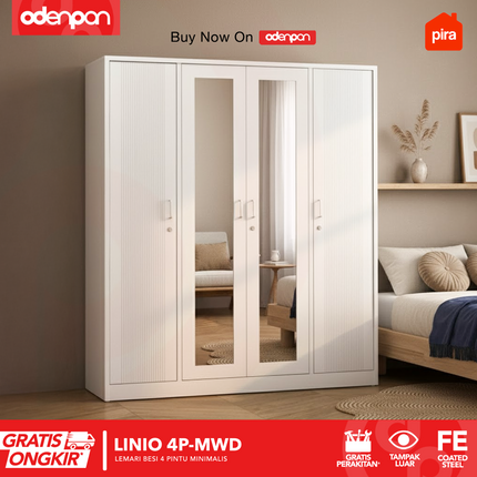 PIRA - 4P MWD Lemari Pakaian Baju 4 Pintu Besi 2 Cermin Minimalis Jumbo