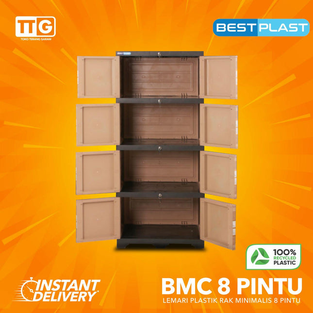 BESTPLAST - BMC 8P GOLD Lemari Pakaian Plastik 8 Pintu 4 Susun Dengan Rak Jumbo