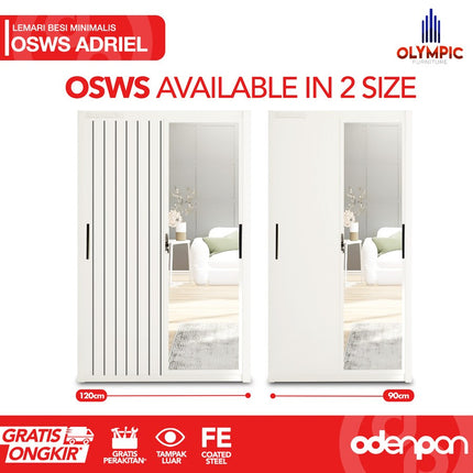OLYMSTEEL - OSWS ADRIEL Lemari Pakaian Baju 2 Pintu Besi Sliding Dengan Cermin