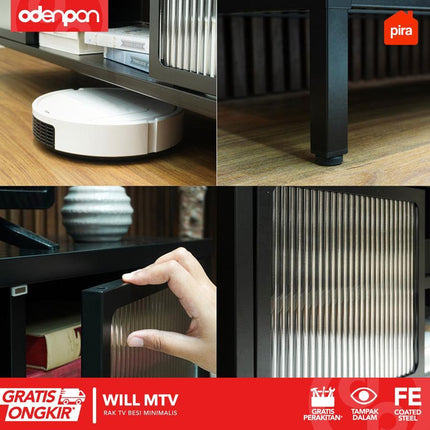 PIRA - WILL MTV Meja / Rak TV Besi Hitam Dengan Laci 120 / 150 cm