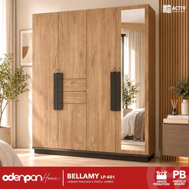 ACTIV AVANTI - BELLAMY LP 401 Lemari Pakaian / Baju 4 Pintu Jumbo Minimalis