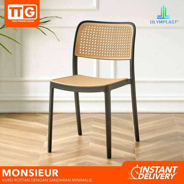 OLYMPLAST - MONSIEUR Kursi Cafe / Makan Dengan Sandaran Tumpuk Rattan