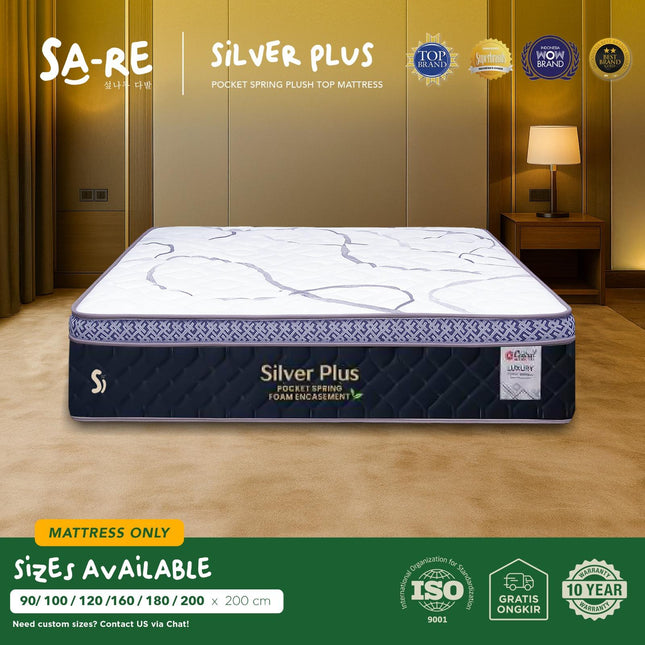 CENTRAL - SILVER PLUS Kasur Spring Bed Pocket Spring Plush Top Dengan Foam Encasement