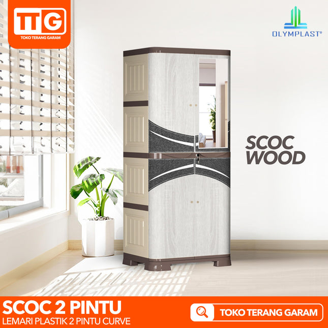 OLYMPLAST - SCOC 2P Lemari Pakaian Plastik 2 Pintu Printing Dengan Cermin