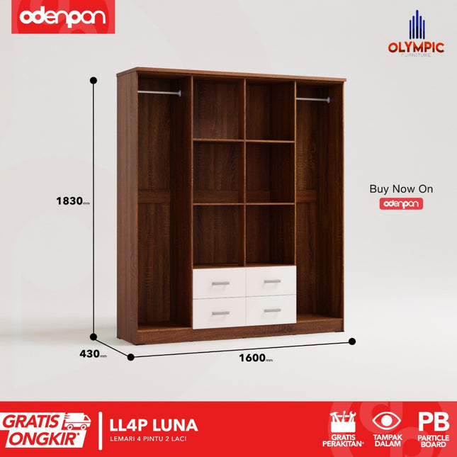 OLYMPIC G-STAR - LL4P LUNA Lemari Pakaian / Baju 4 Pintu 2 Laci