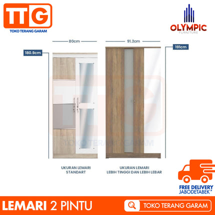OLYMPIC - CALGARY 2P Lemari Pakaian / Baju 2 Pintu Jumbo Dengan Cermin