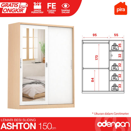 PIRA - ASHTON Lemari Pakaian Baju 2 Pintu Besi Sliding Motif Kayu