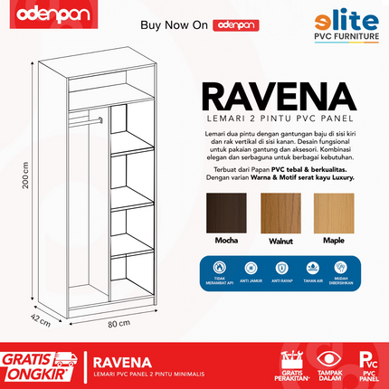 ELITE PVC - RAVENA Lemari UPVC 2 Pintu Swing Motif Kayu