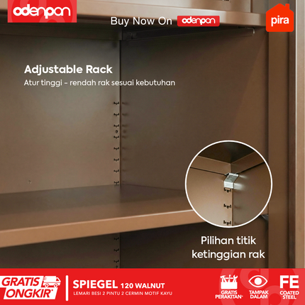 PIRA - SPIEGEL 120 Lemari Pakaian / Baju 2 Pintu Besi Sliding Motif Kayu