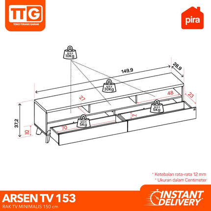 PIRA - ARSEN TV 153 Meja / Rak TV Dengan 2 Laci & Kaki 150 cm