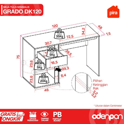 PIRA - GRADO DK 120 Meja Tulis / Belajar / Kantor / Komputer