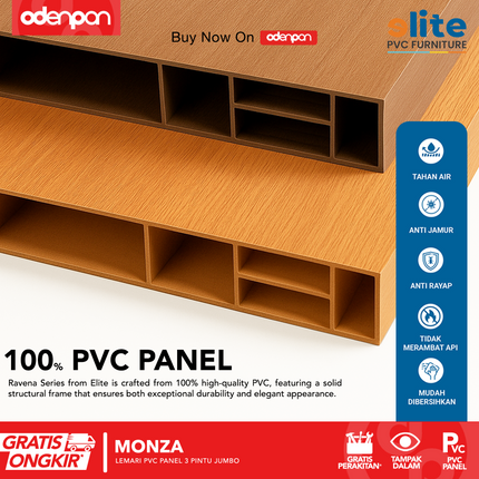 ELITE PVC - MONZA Lemari UPVC 3 Pintu Swing Jumbo Motif Kayu
