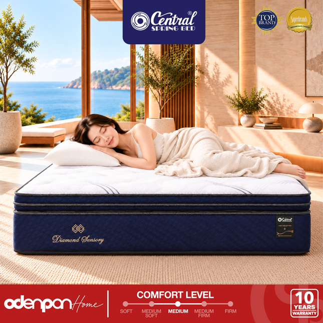 CENTRAL - DIAMOND SENSORY Kasur Spring Bed 3-Zone Pocket Spring Natural Latex Lux Pillow Top Dengan Foam Encasement