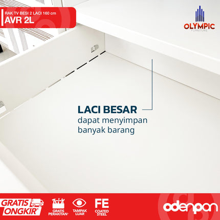OLYMSTEEL - AVR 2L Meja TV / Rak TV / Bufet TV Besi Dengan 2 Laci 160 cm